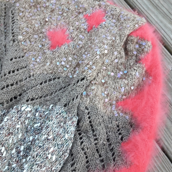 Chunky Knit Sweater Handmade Fuzzy Soft Fun Unique Ugly Cute Valentine Pink Fur - Picture 6 of 16